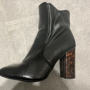 Black Ankle Boot with Tortoiseshell Block Heel